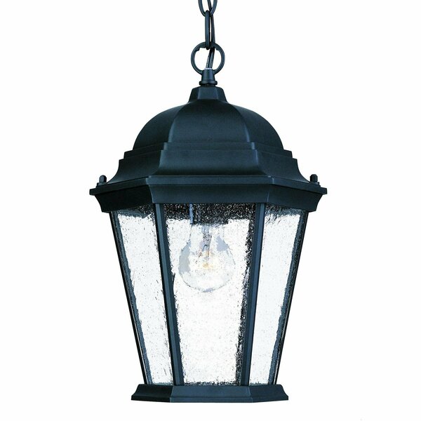 Homeroots 14 x 9.5 x 9.5 in. Richmond 1-Light Matte Black Hanging Light with Seeded Glass 399190